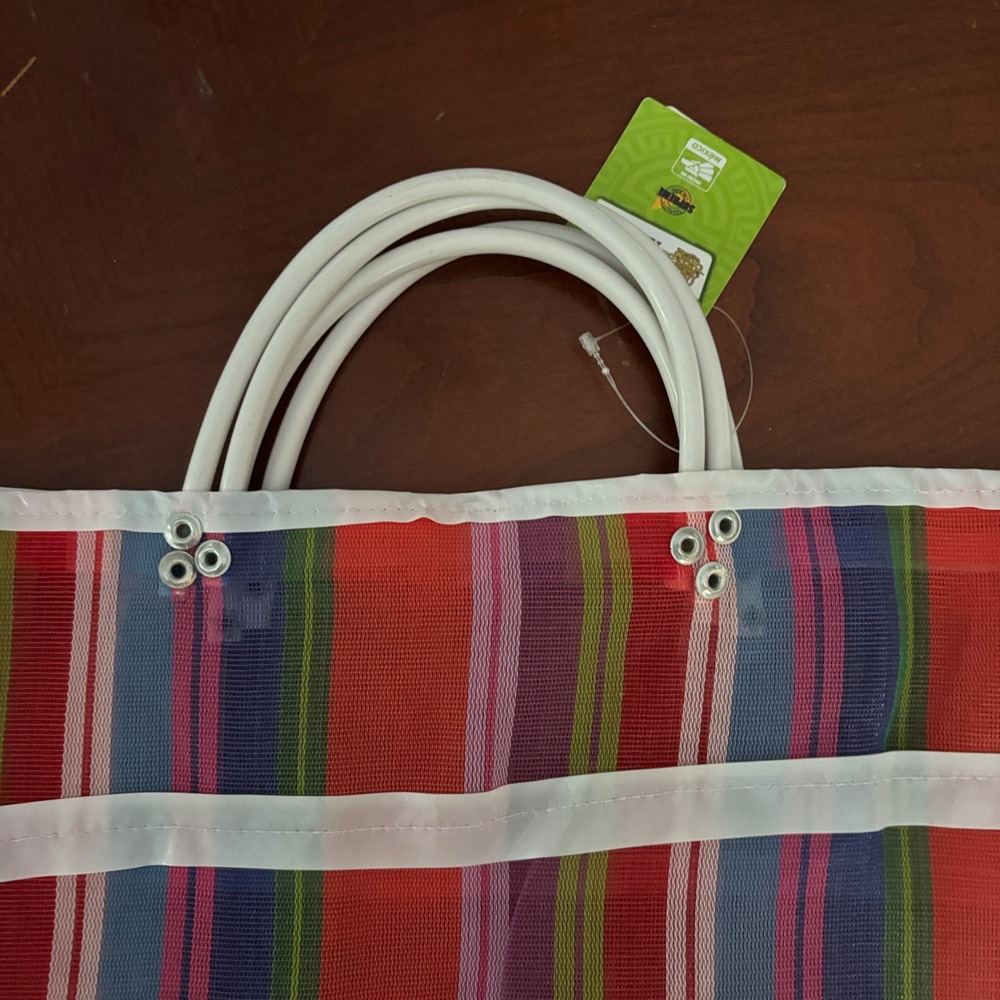 Market Bag | Tote | Rainbow Plaid Mesh | Lg Multicolor Checkered Grocery Beach - Picture 5 of 6